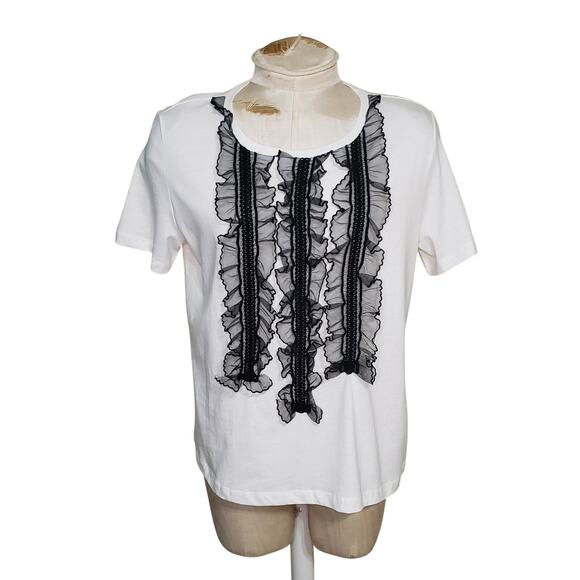 Zara Womens White Tee Black‎ Lace Size M - Picture 1 of 4